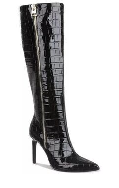 INC International Concepts Women’s Sabrinaa Zip Knee‑High Boots Black Croc 9.5M